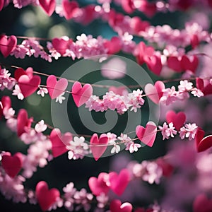 Valentines day background pink hearts flowers, AI generated image