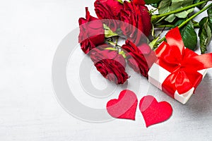 Valentines day background with present and flower.