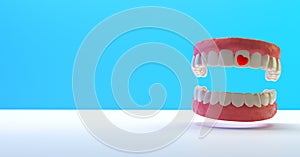Valentines Day background, romantics wallpaper for dentists. teeth and a heart. copy space. 3D image, 3D rendering