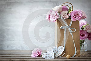 Valentines Day background with roses flowers and Hearts photo