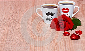 Valentines Day background with two coffee cups