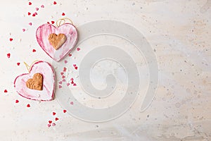 Valentines day background with two red hearts