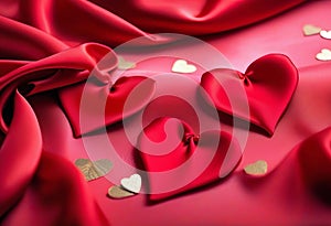 Valentines Day Background, Valentine Heart Red Silk Fabric, Wedding Love