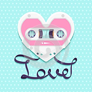 Valentines Day Background With Vintage Audio Cassette As Heart With Love Text