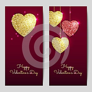 Valentines day backgrounds with gold and red hearts.
