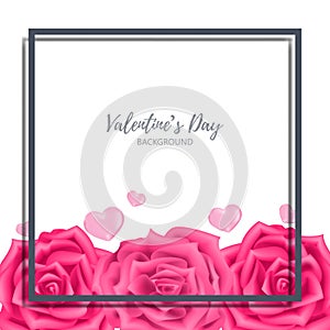 Valentines Day backgroundValentines Day background of pink roses with tiny pink hearts and grey frame on white background.