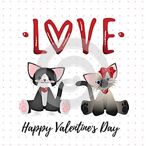 Valentines Day backgroundVector illustration of cute couple cats with Love and Happy Valentine`s Day text.