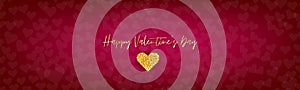 Valentines Day banner background. Simple design with gilden glitter heart