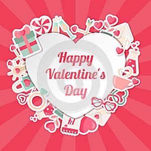 Valentines Day Banner with Flat Icons and Heart Shape Frame