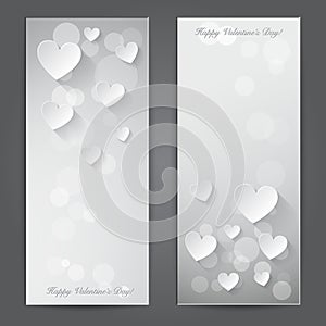 Valentines day banner with paper hearts