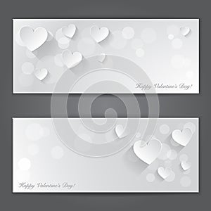 Valentines day banner with paper hearts. Vector