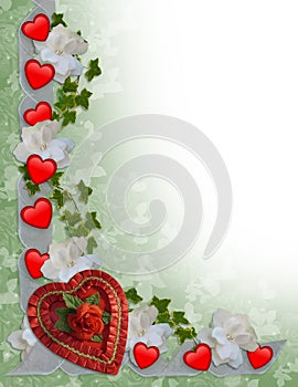 Valentines Day Border Hearts and Ribbons