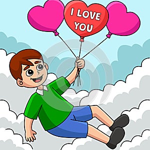 Valentines Day Boy Holding Balloons Colored