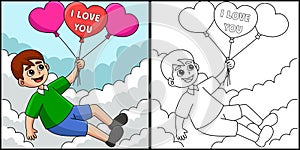 Valentines Day Boy Holding Balloons Illustration