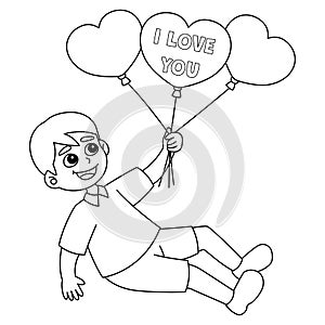 Valentines Day Boy Holding Balloons Isolated