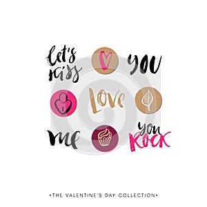 Valentines day calligraphy gift card. Hand drawn design elements