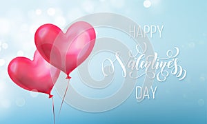 Valentines day calligraphy lettering text on valentine red heart on blue light pattern background. Vector Happy Valentines day gre