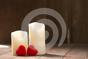 Valentines Day Candles and wooden flooring