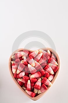 Valentines Day Candy Corn In Heart Shaped Bowl