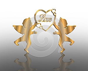 Valentines Day card 3D Gold Cupids photo