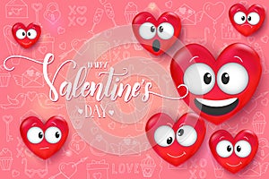 Valentines day card with 3d Love Emoji on pink background. Happy Valentine\'s Day - handwritten lettering