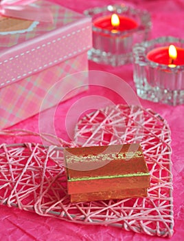 Valentines day card concept, Valentine gift, candles, gifts, surprises, love.