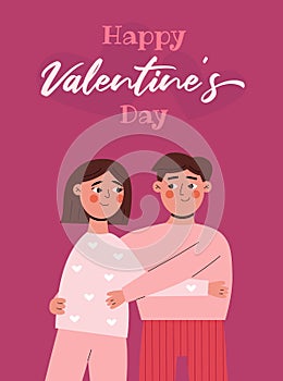 Valentines day card with couple in love