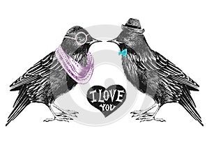 Valentines day card with couple of starlings