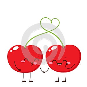 Valentines day card with cute cherry kiss
