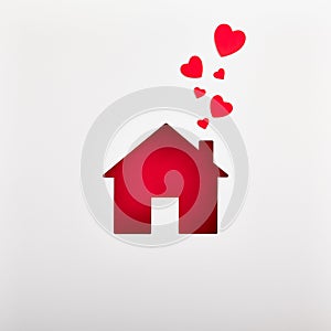 Valentines Day card design idea. Red paper house cutout