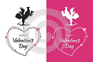 Valentines Day card design set. Cupid silhouette with bow and arrow. Flying Angel. Amur symbol. Vector.