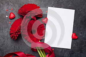 Valentines day card with gerbera flowers