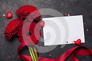 Valentines day card with gerbera flowers