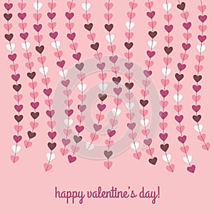 Valentines day card with hanging hearts