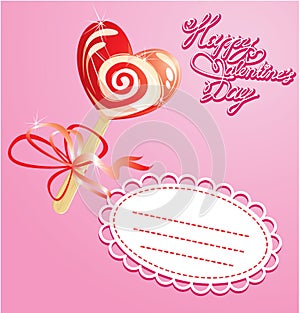 Valentines Day Card with heart candy - lollipop