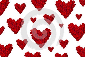 Valentines Day card with Heart Made of Red Roses petals Isolated on white