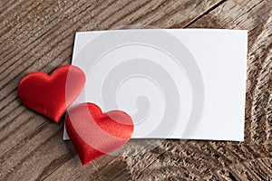 Valentines day card and hearts