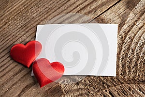 Valentines day card and hearts