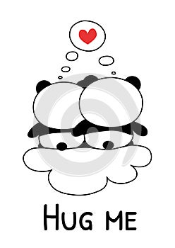 Valentines day card with pandas in love vector illustration