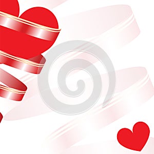 Love card vector - Valentines day card with red hearts and ribbon