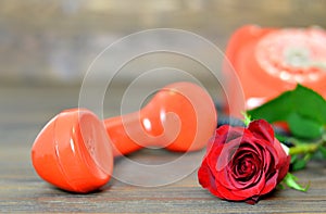 Valentines Day card: Red rose and vintage telephone