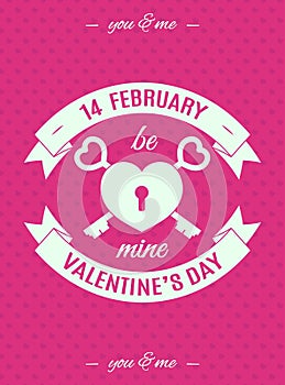 Valentines day card with sign be mine on hearts background pink color for poster, banner