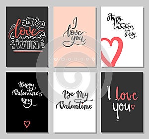 Valentines Day Cards with Modern Calligraphy Inscription. Set of Hand Lettering Greeting Cards. Valentines Day Gift Tags.