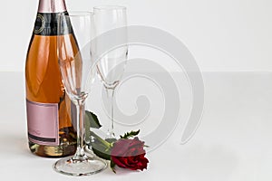 Valentines Day champagne and rose