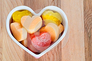 Valentines Day child friendly healthy treat with heart-shaped fruit