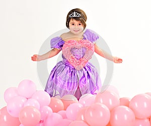 Valentines day. Childhood happiness. Kid fashion. Little miss in beautiful dress. Childrens day. Small pretty child hold