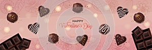 Valentines Day Chocolates Horizontal Banner for website header. Love Heart shaped Chocolate