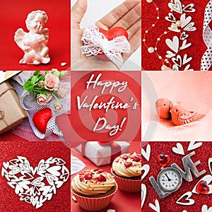 Valentines day collage from 9 photos with greeting text