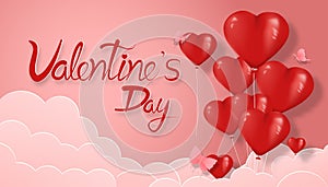 Valentines day concept. Beautiful heart and cloud on pink background. vector illustration design