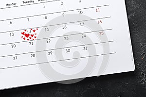 valentines day concept. Calendar close up.